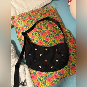 Baggu Embroidered Hearts Small Nylon Crescent Bag